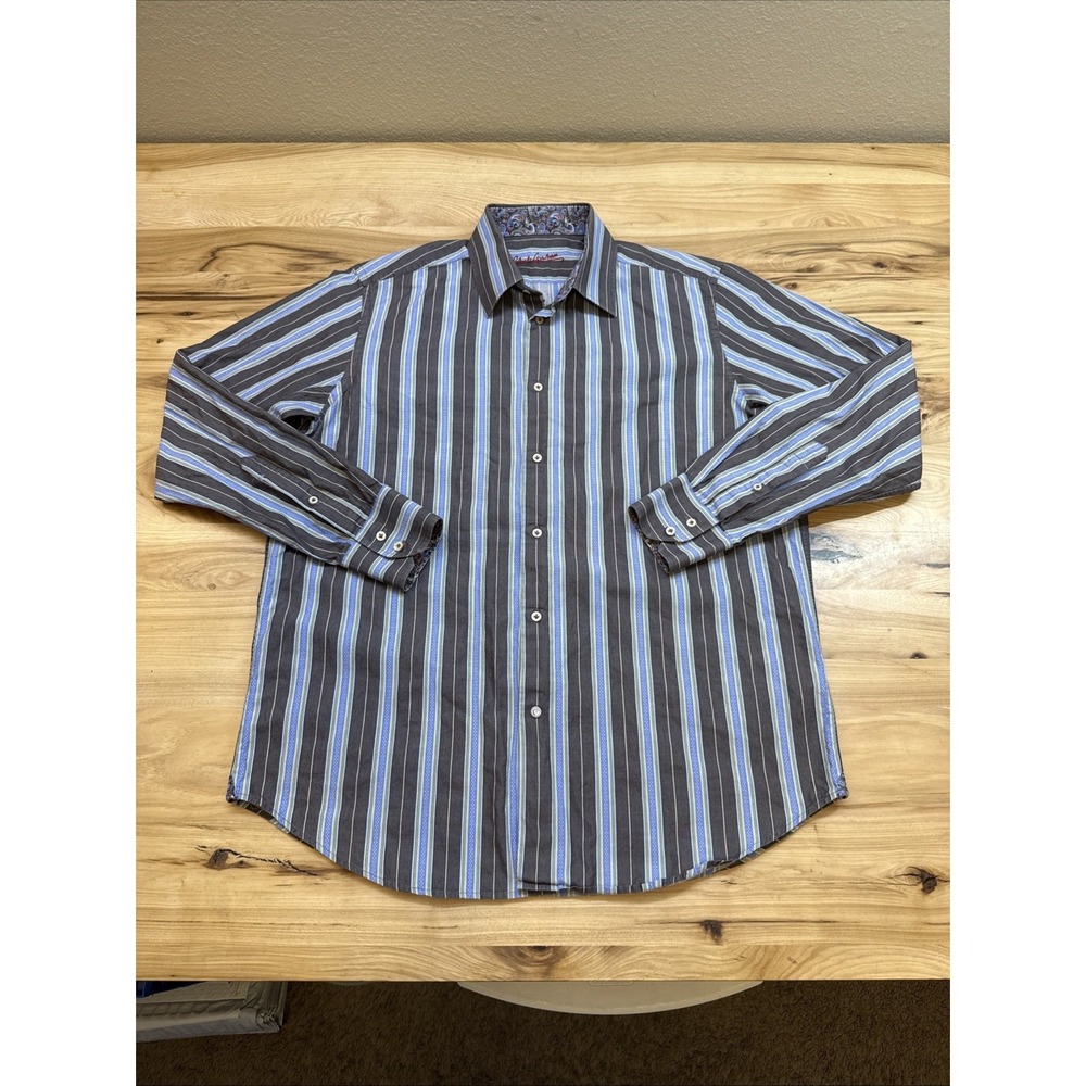 Robert Graham Men's Multi Color Striped Button Up Long Sleeve Shirt Size Large